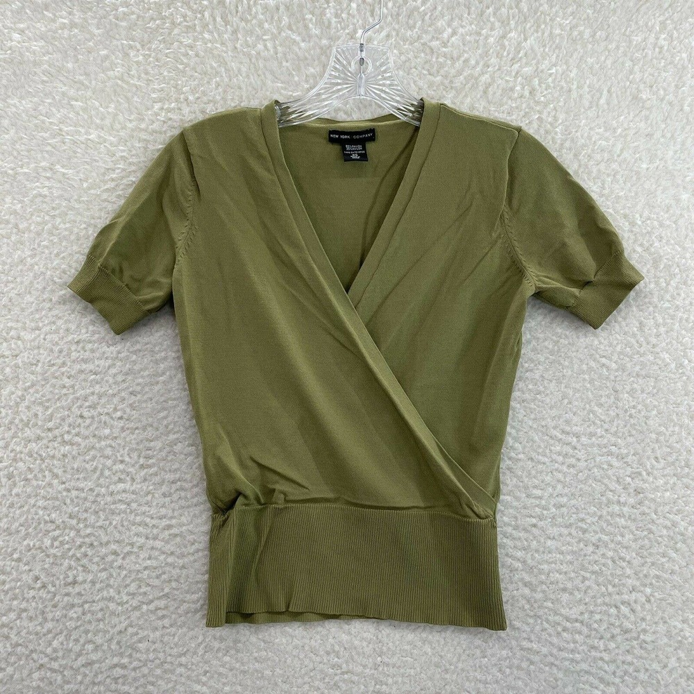 New York & Company Pistachio Green Slinky Stretch Wrap Top Womens XS
